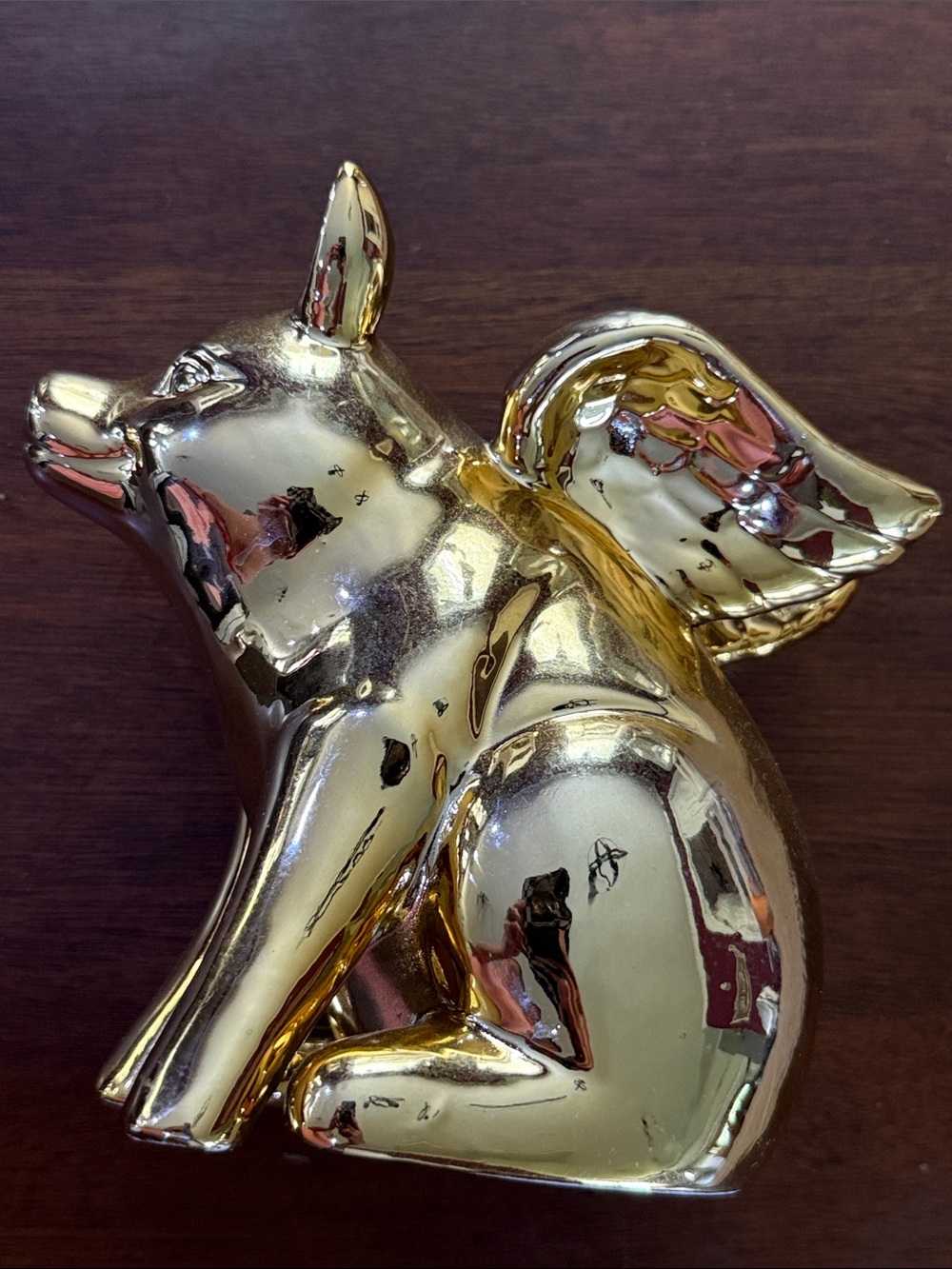Gold Ceramic Winged Pig Sculpture — Decorative Home Accent
